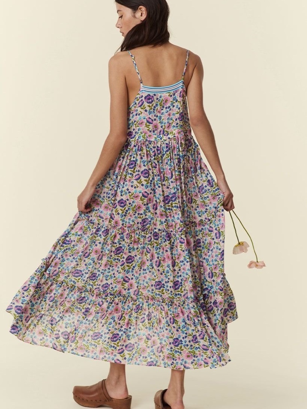 Spell Impala Lily Sundress Blue Pink Floral Tiered Flowy Large Resortwear - Picture 3 of 16